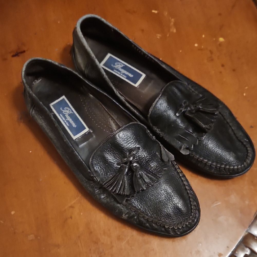 Bragano Italian Black Leather Loafers Shoes Tassels 10.5